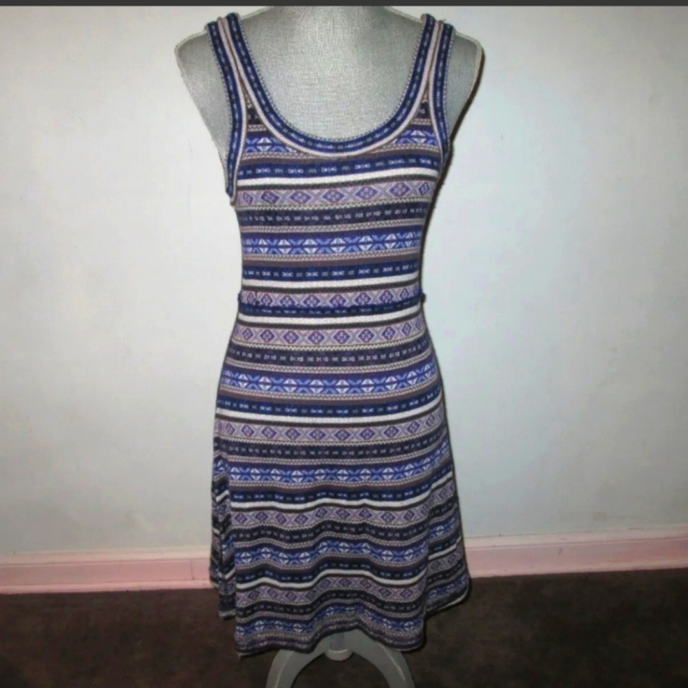 Free People Sweater Dress Fair Isle Nordic Sleeveless Wool Blend Purple Blue